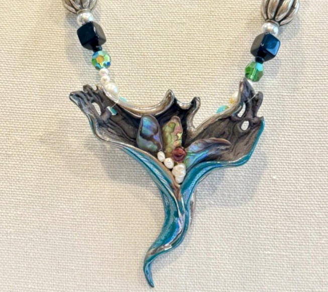VTG Original by Mitchell Sculptural Necklace Amethyst Iridescent Turquoise OOAK