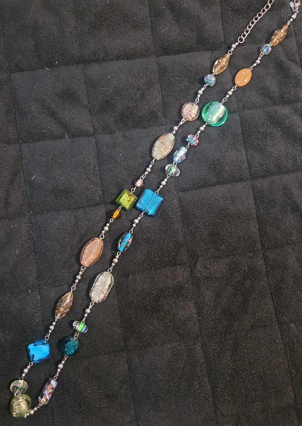Premier Designs Necklace Venetian Foil Art Glass Long Multicolor Flapper 36″