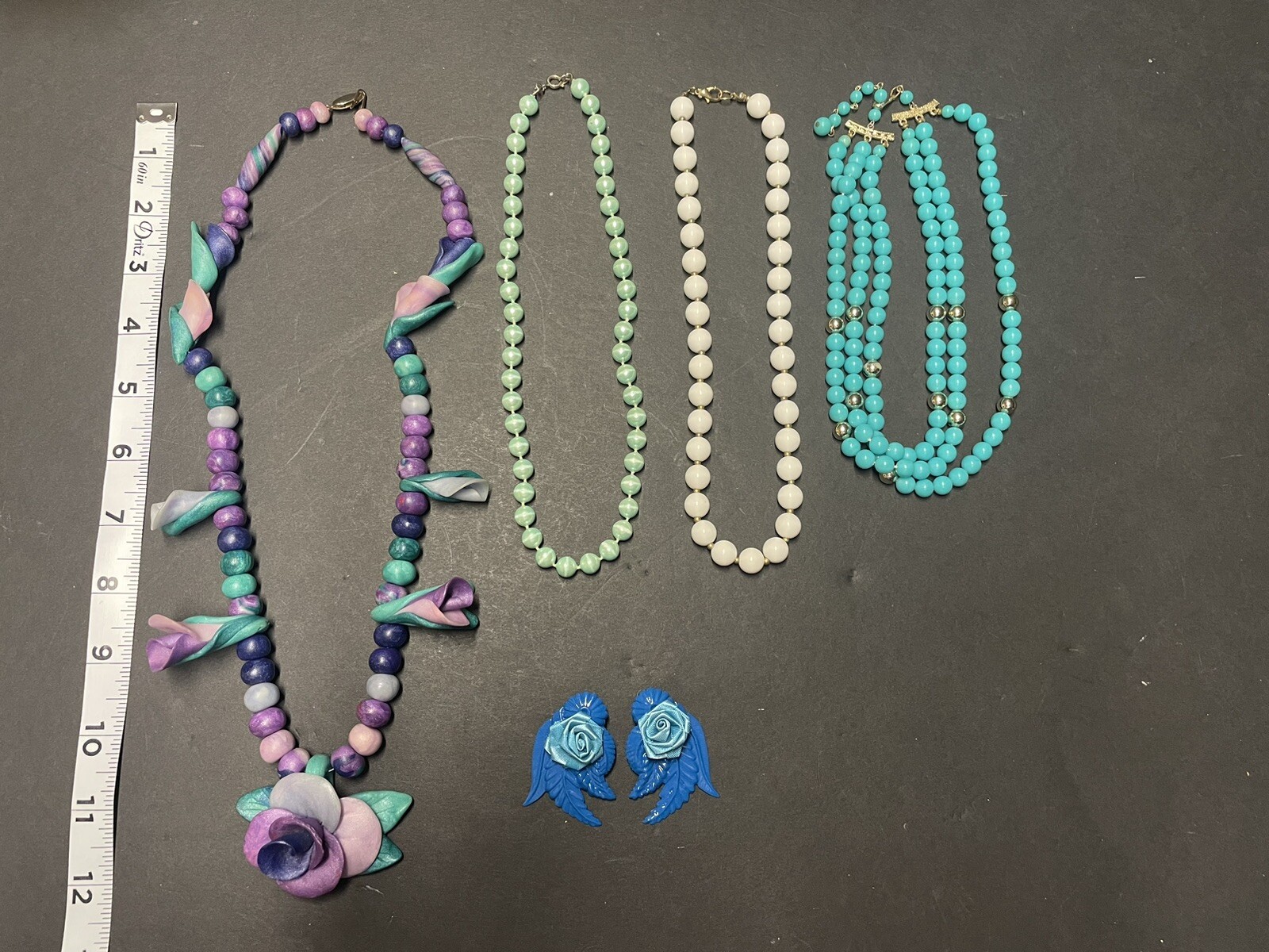 Vintage Mixed Jewelry Lot Of Five Purple,Blue,Green,White