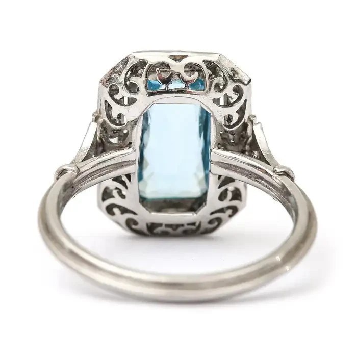4.98Ct Art Deco Style Emerald Cut Lab-Created Aquamarine 14K White Gold FN Ring