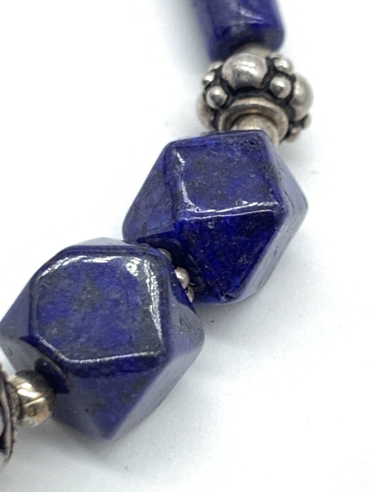 Vintage Denim Lapis Sterling Bracelet Bead Geometric S Hook Clasp 925 Artisan A2