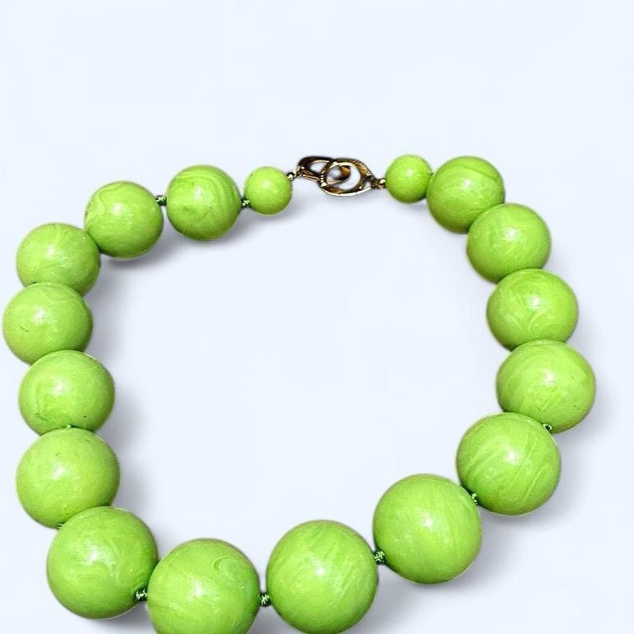 LES BERNARD Choker Chunky Lime Green Lucite Bead Gilded Heavy Turn-Lock Clasp