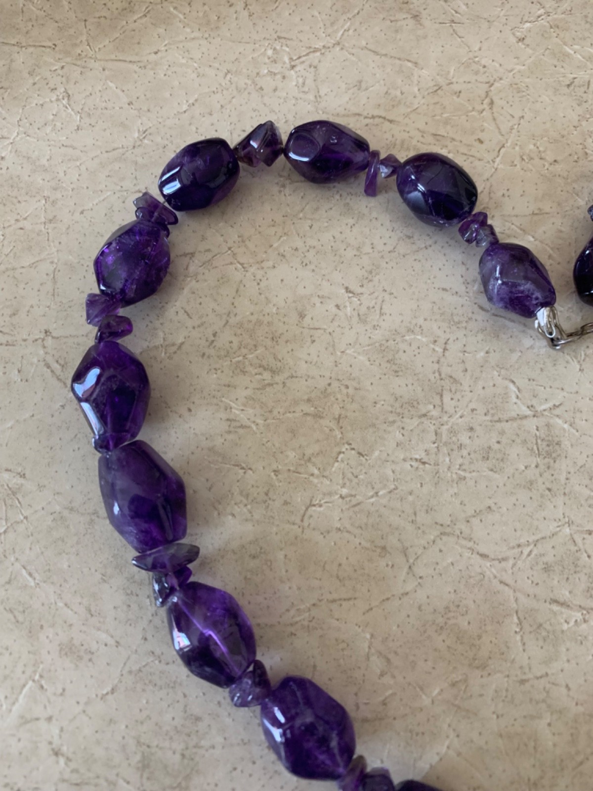 Vintage Chunky Amethyst Bead Necklace Wire Strung 22 Inches