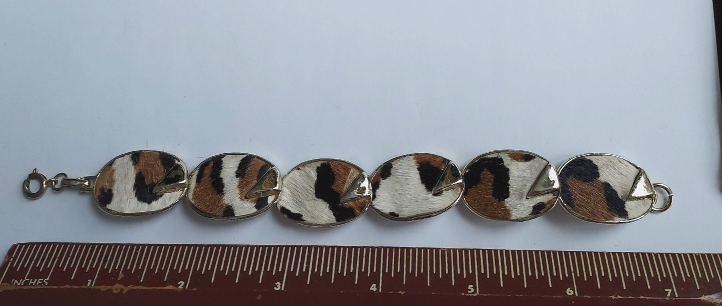 Vintage Faux Fur Bracelet Cheetah Leopard Animal Print 1970’s Retro Six Link