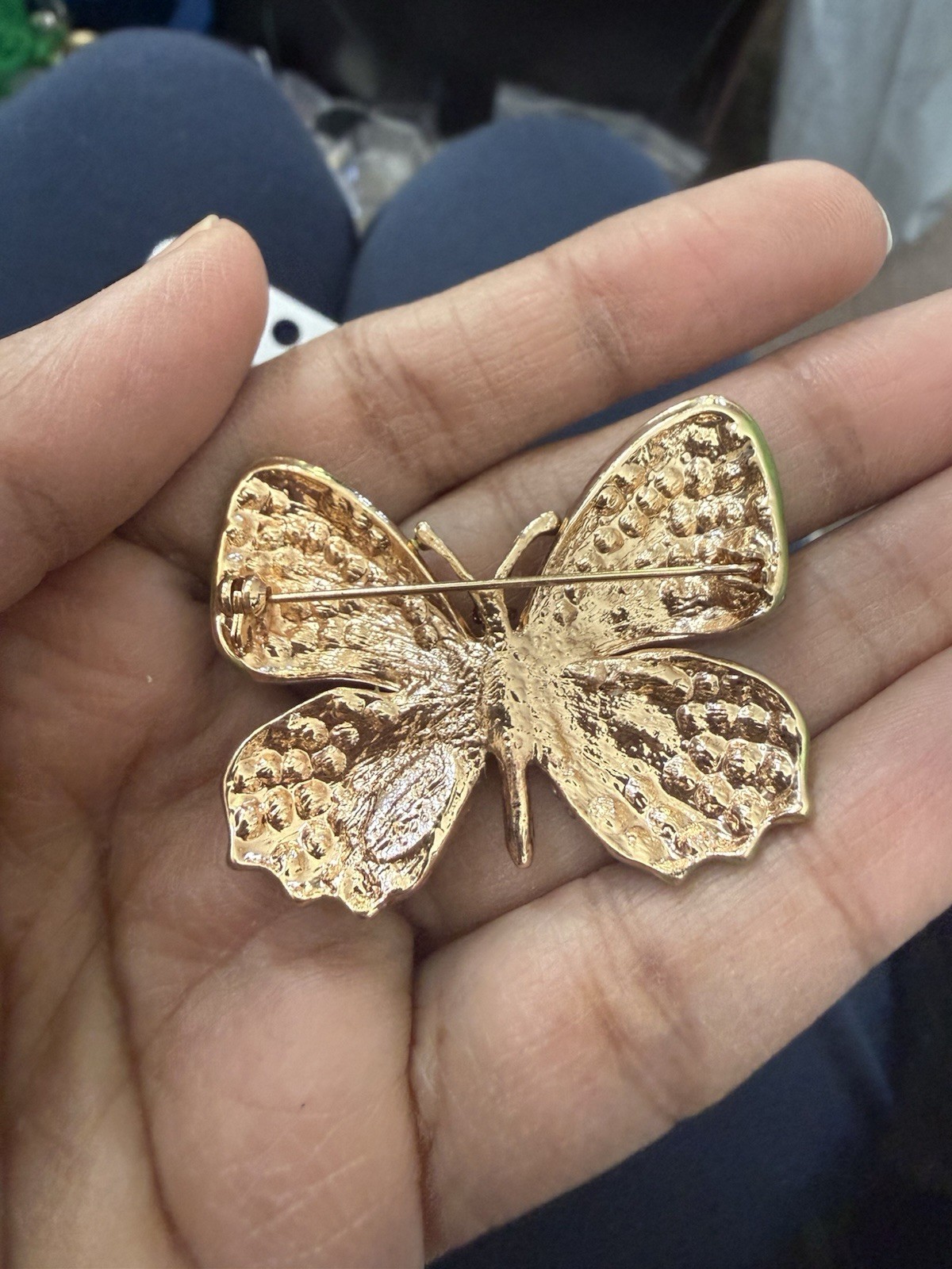 Butterfly Brooch Pink And Green Pin Rhinestone