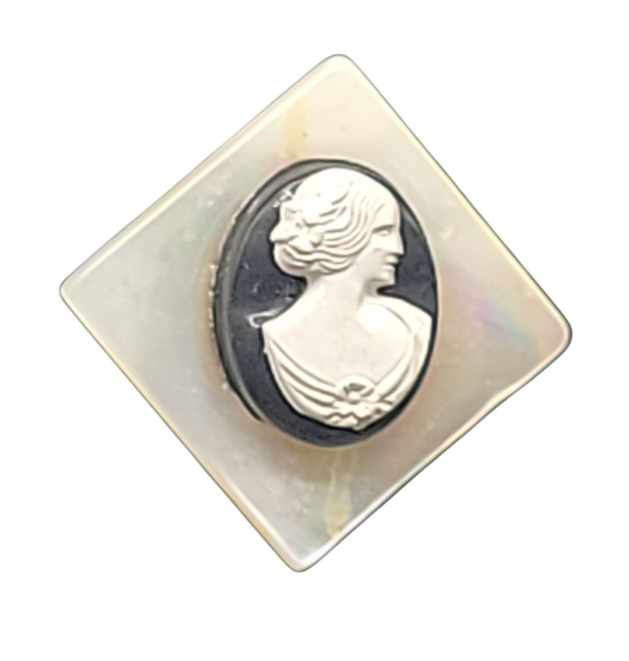 MOP Lucite Cameo Tension Paddle Clip On Earrings Mother Of Pearl Vtg Black White