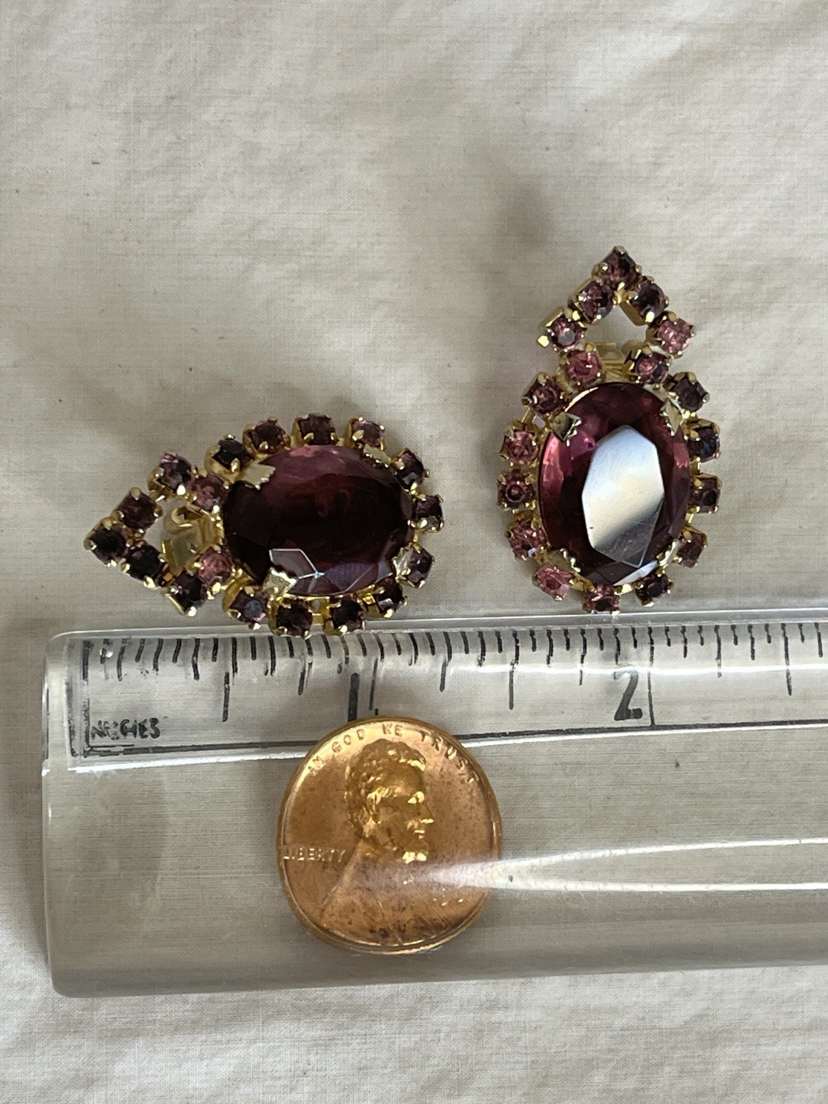 Vintage Purple Rhinestone Necklace and Earring Set Choker and Clip Ons