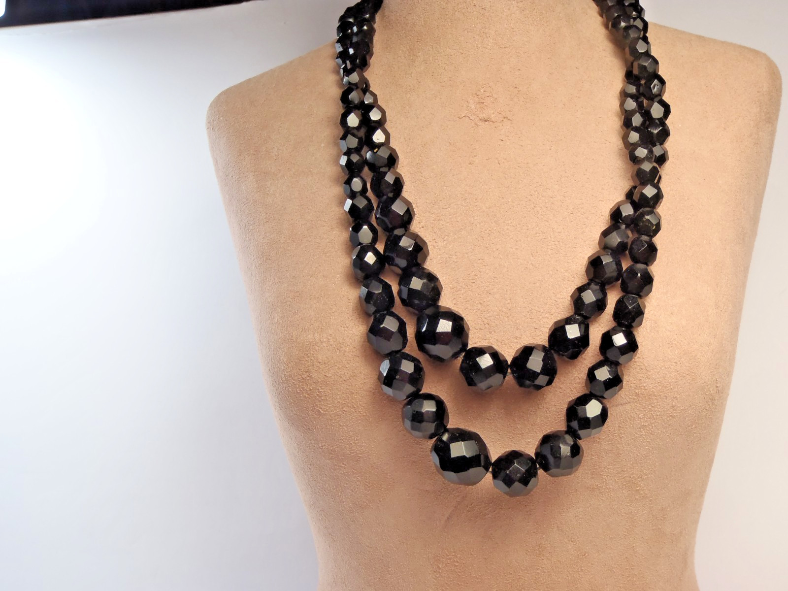 Vintage Laguna Black Faceted Glass Double-Strand Necklace