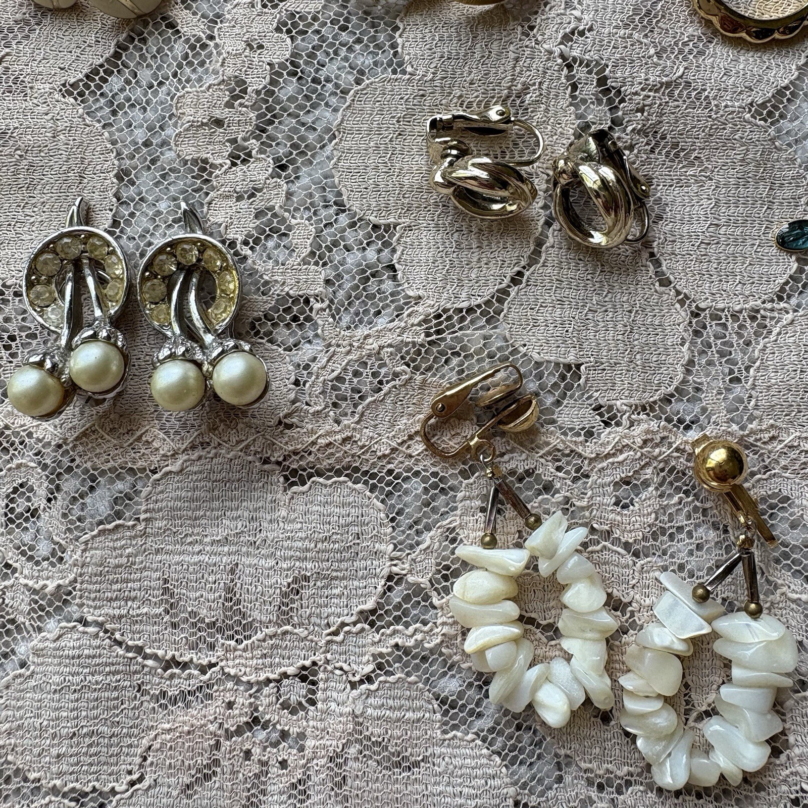 11 Clip Vintage Gold Tone Costume Earrings Statement Dangle | Drop | Hoop