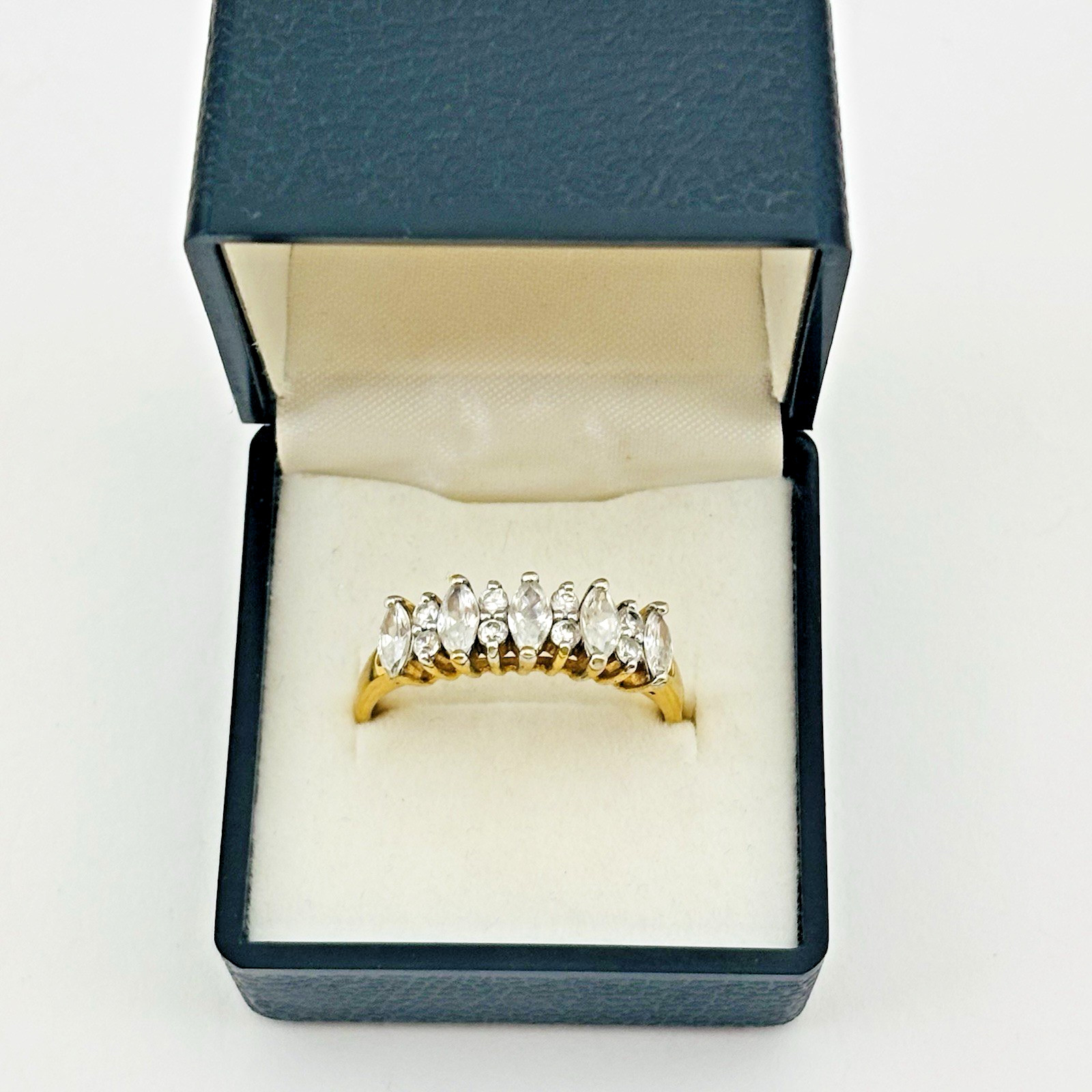 Vintage CZ Marquise Cluster Cocktail Ring Yellow gold plated Size 11