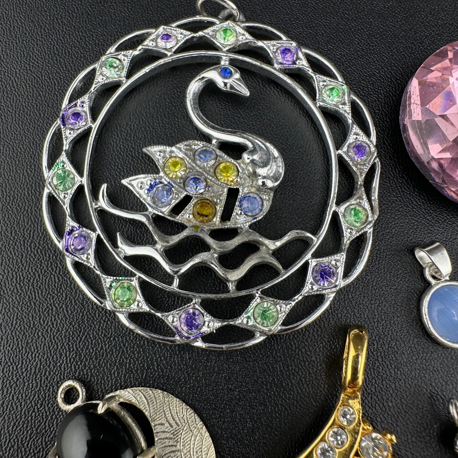 Vintage to Now Crystal Rhinestone Pendant Charm Lot of 28 Silver Gold Tone Mix