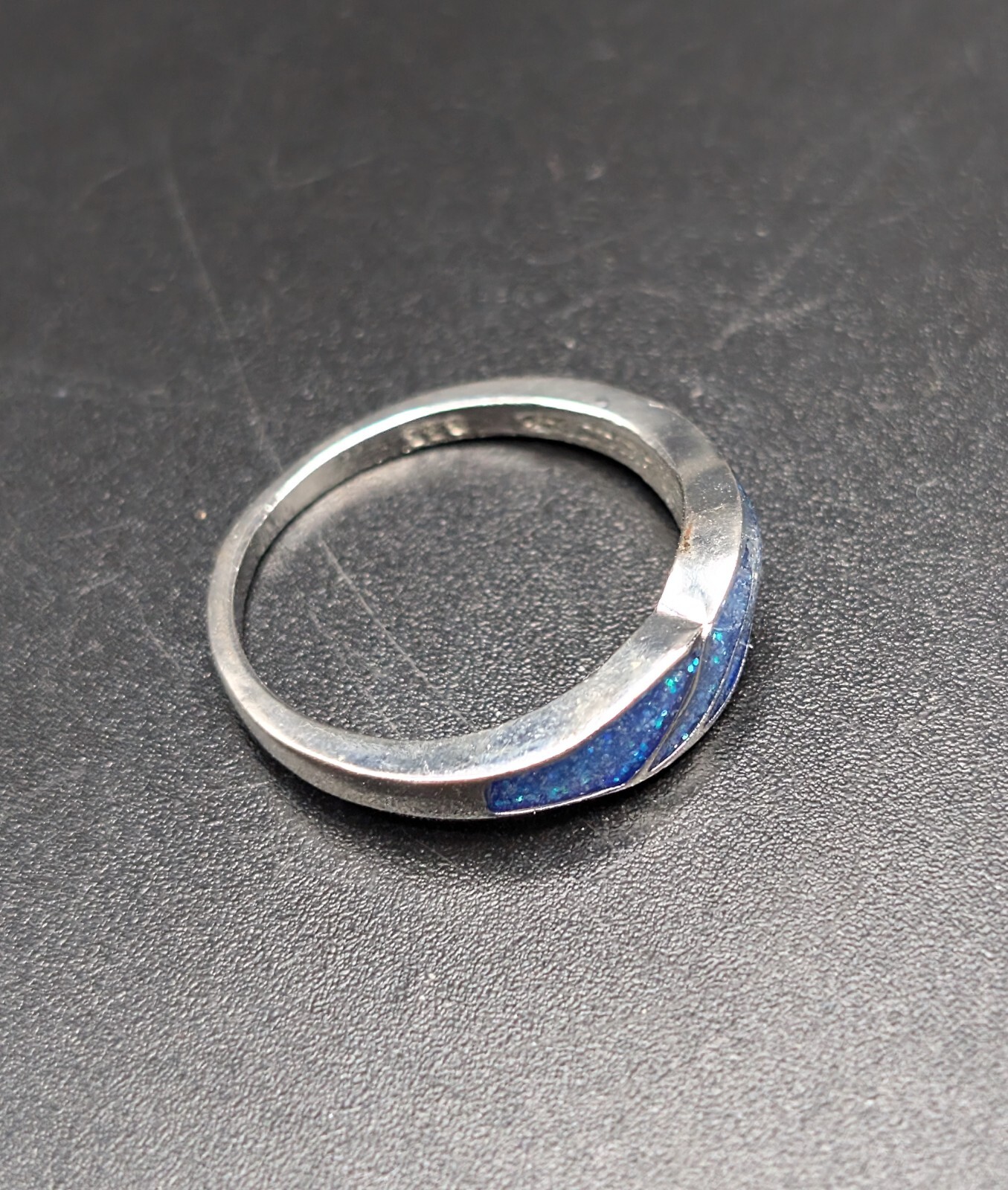 925 Sterling Silver & Inlaid Blue Opal Gemstone Ring Size 8