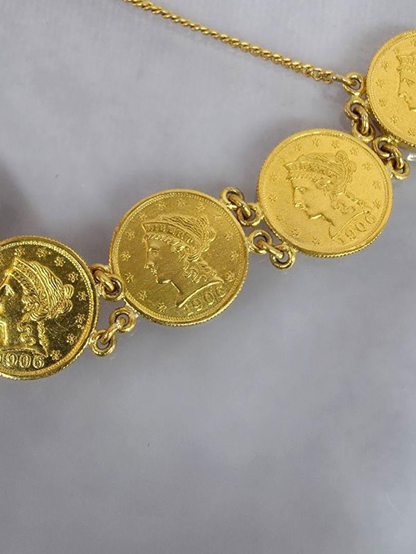 7 Coin 1906 Liberty Head Quarter Eagle 22k 2.50 Dollar Gold Chain Link Bracelet