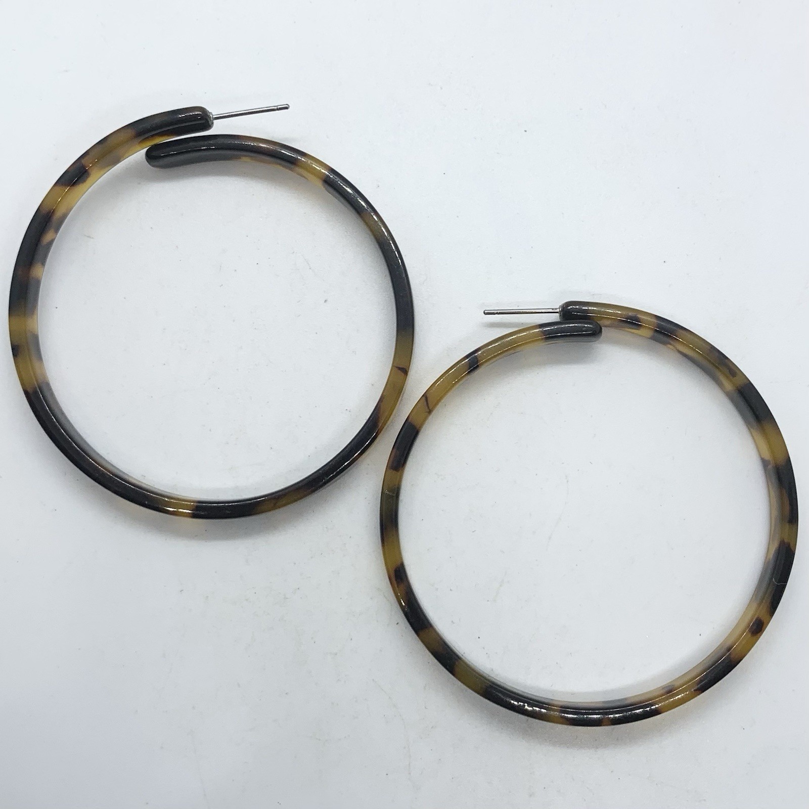 VTG TORTOISE SHELL ACRYLIC STATEMENT ROUND BIG DROP EARRINGS POST