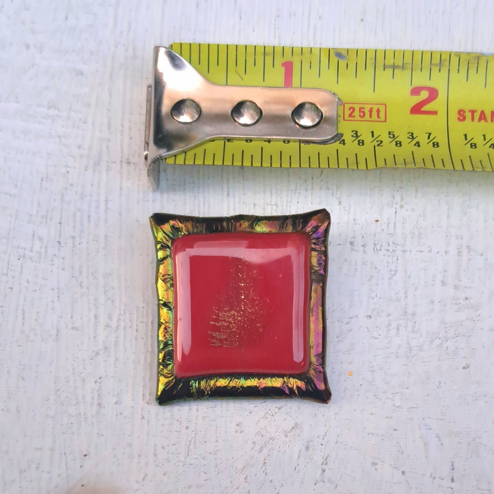 Vintage Handmade Dichroic Brooch—Nature Scene—Red Goldtone and Iridescent Green