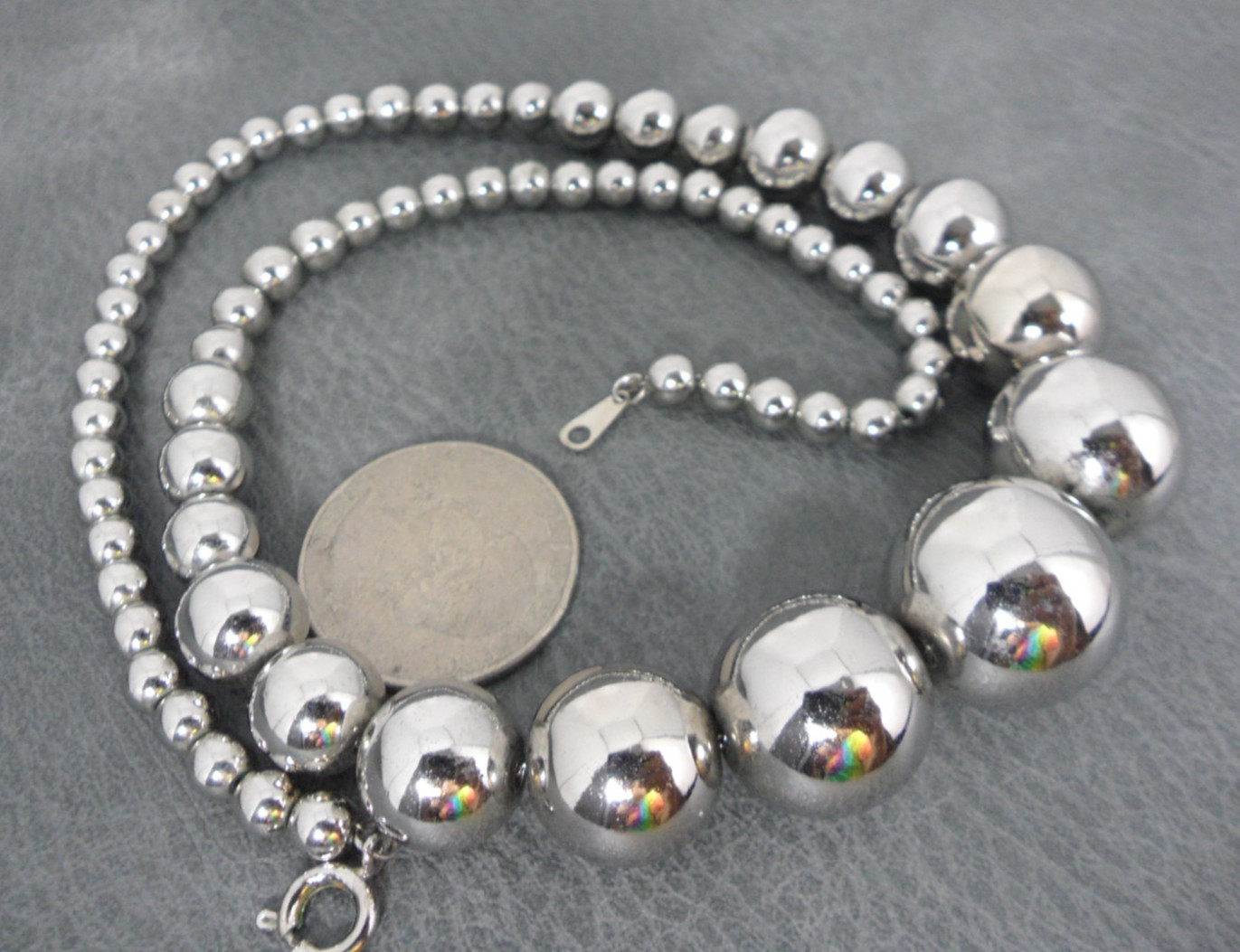 Vintage Beaded Necklace Silver Tone Metal Spheres Granny Cottage Core Retro 18″