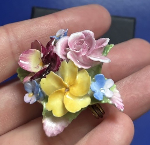 Vintage Porcelain Brooch with Floral Design Bone China, Made in England