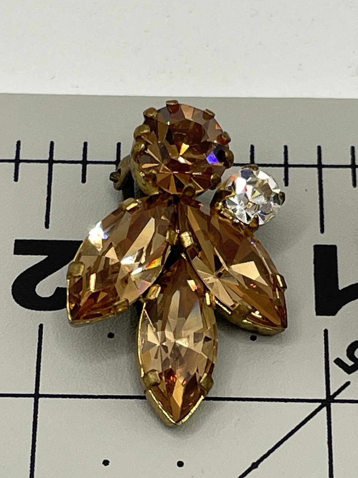Vintage Austrian Signed Brooch And Earrings Featuring Topaz & Clear Rhinestones