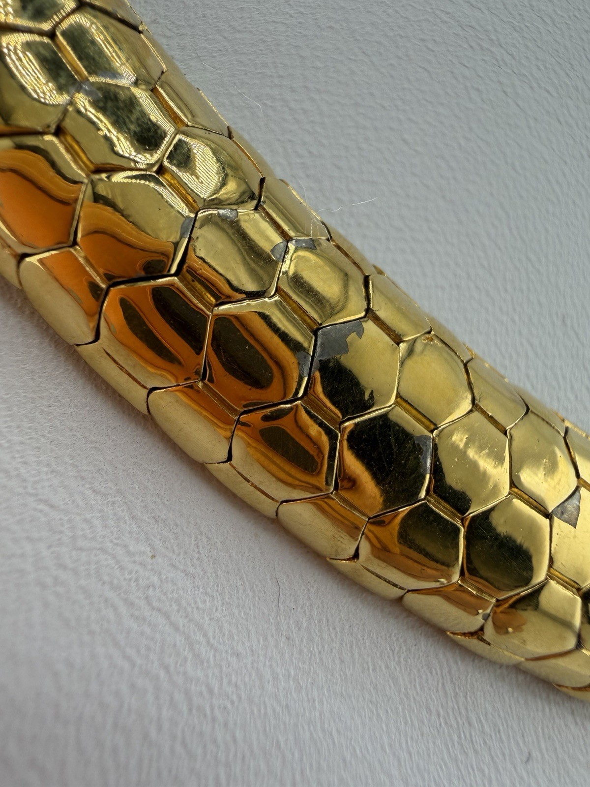 VINTAGE 80s 90s CINER Signed Heavy & Wide Gold Plated Snake Choker Necklace
