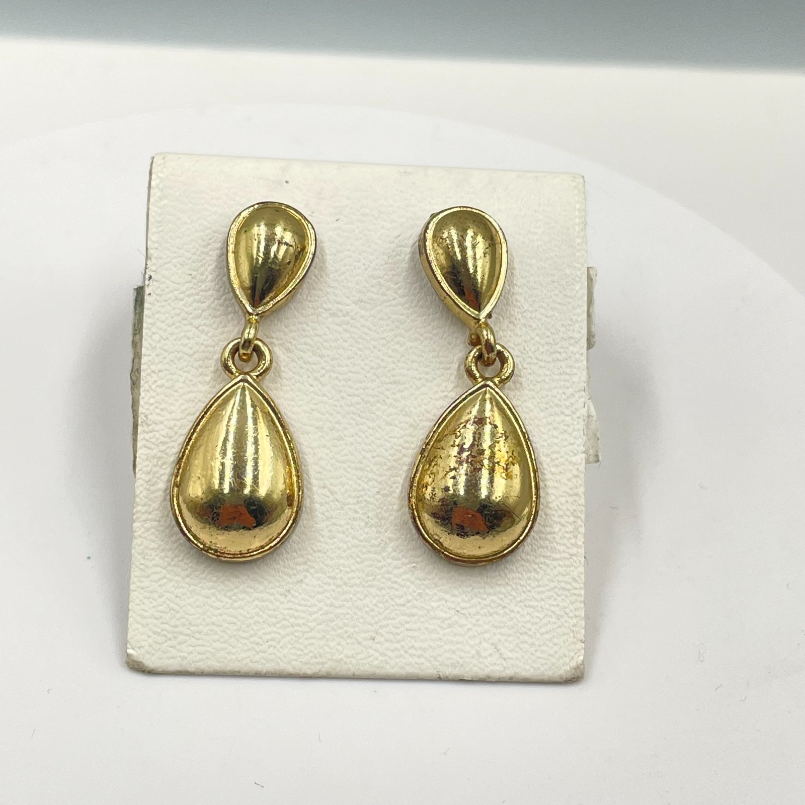 Vintage Gold-Tone Classic Polished Double-Tier Teardrop Dangle Drop Earrings