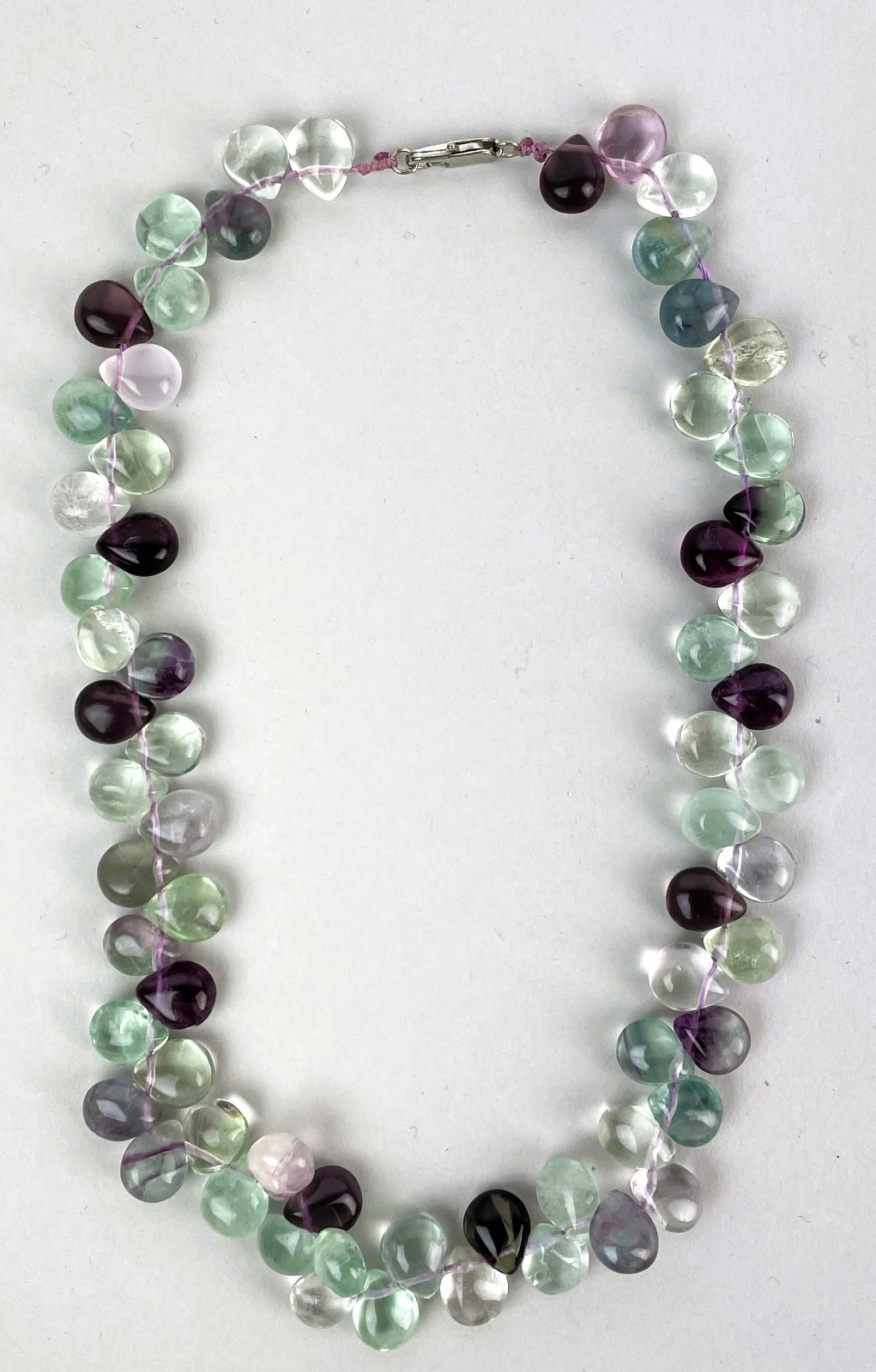 Vintage 90s Purple Green Fluorite Beaded Necklace Sterling Lobster Clasp 16.5″