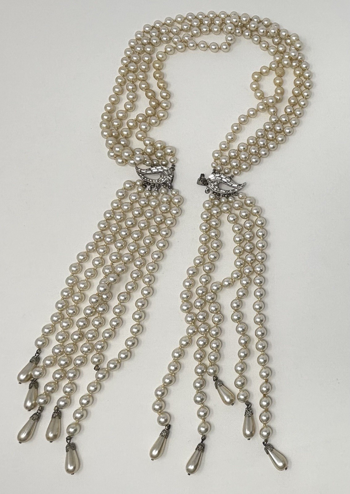 Vintage 60’s Valjean Cascading Pearl Fringe Collar Necklace Statement Piece