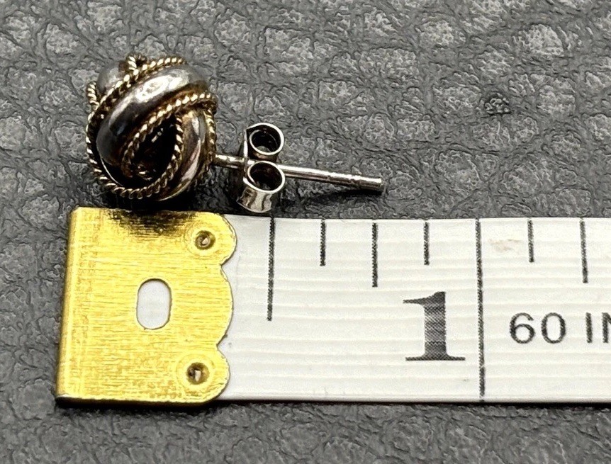 Vintage Two-Tone Sterling Silver 925 Twisted Rope Ball Love Knot 8.4MM Earrings