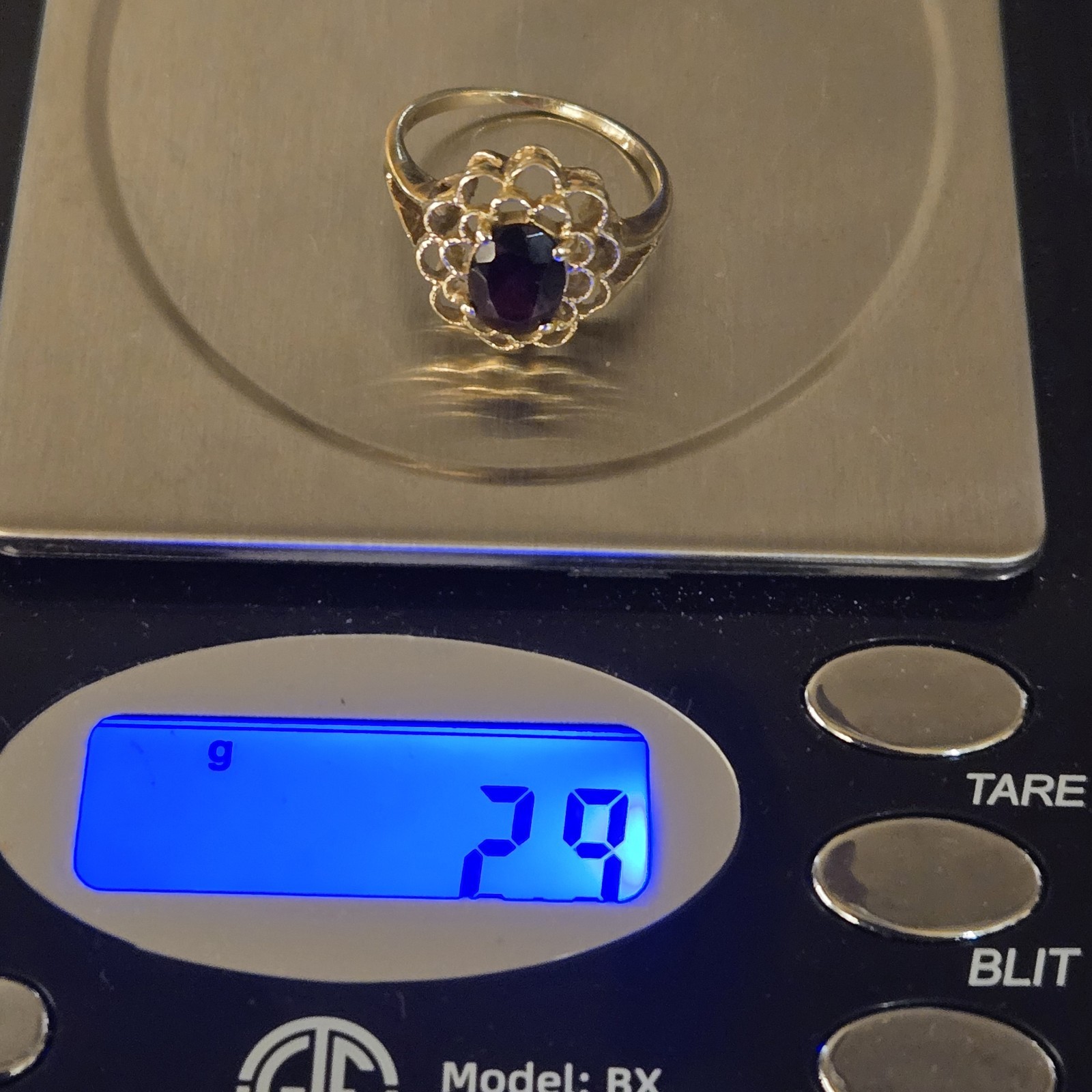 Estate Vintage Tested 14k Yellow Gold Red Garnet Openwork Filigree Ring Size 5.5