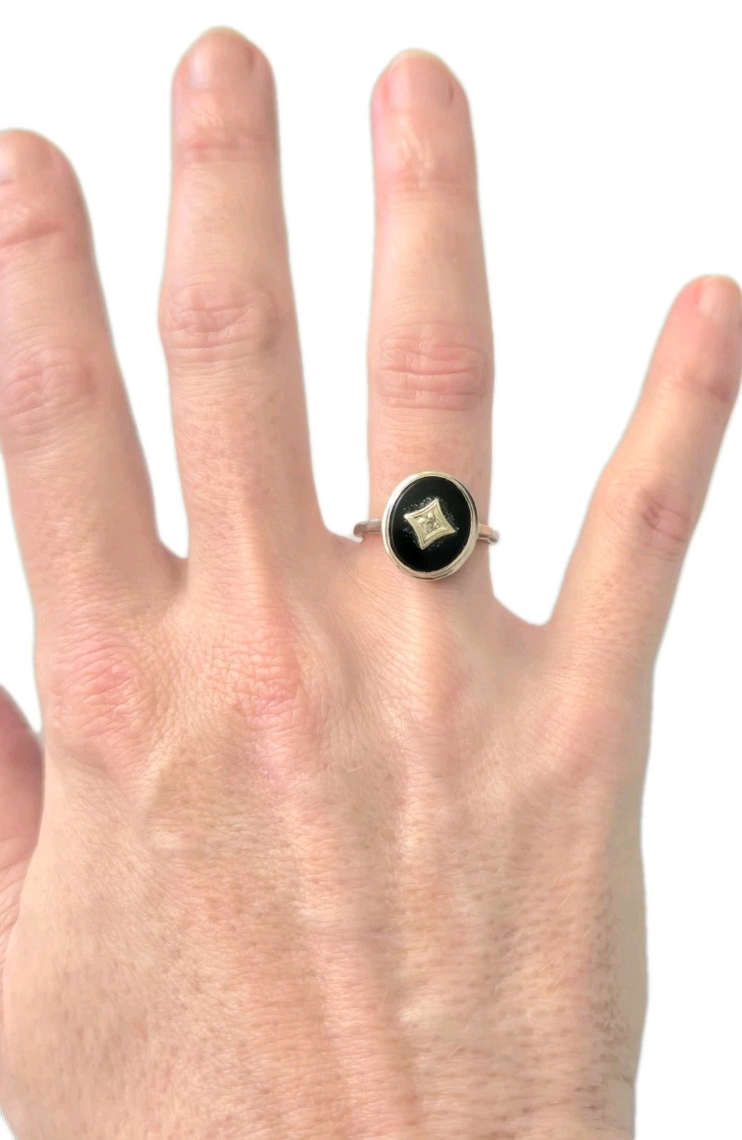 Vintage BDA 10k White Onyx Diamond Ring Sz 5.75 – 2.11 Grams