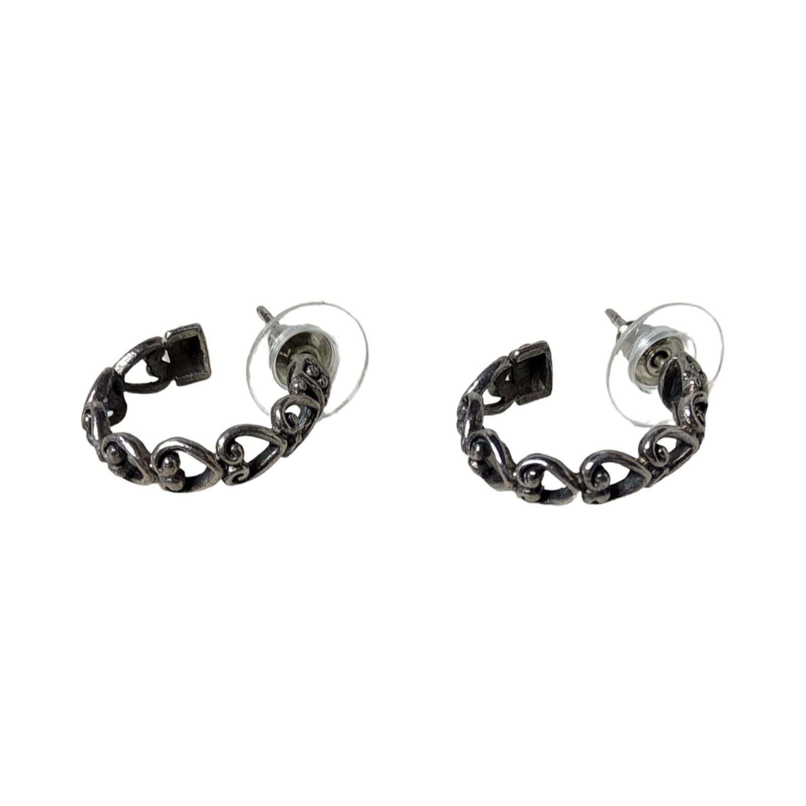 Vintage 1950’s Sterling Silver Scroll Pattern Push Back Hoop Earrings