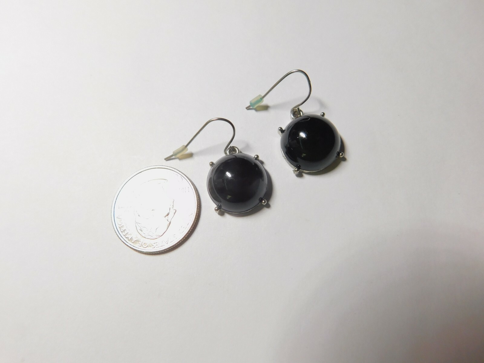 Black Plastic Silver Tone Metal Dangle Pierced Earrings Vintage