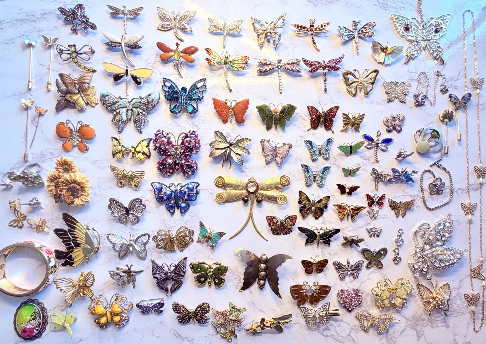 Huge Vintage Mod Butterfly Jewelry Brooch Lot Rhinestone Enamel Signed Unsigned