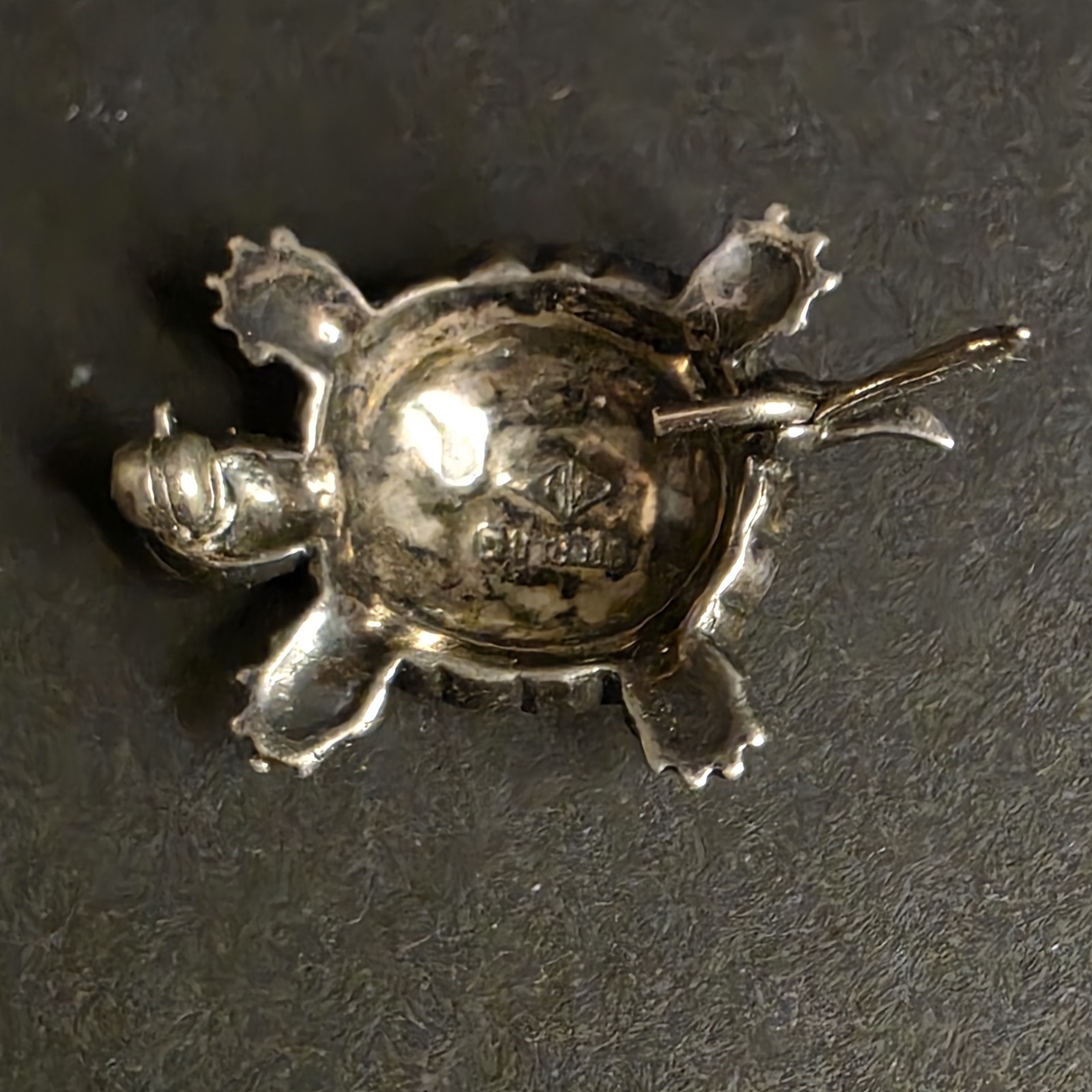 Turtle Rhinestone 925 Silver Pin 1 In Wide
