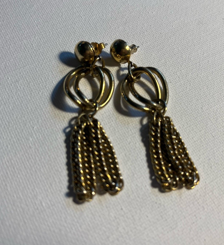 Tassel Chains Dangle Drop Stud Earrings Gold Tone Vintage Goth Retro Punk