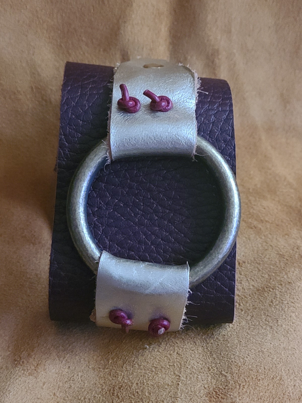 MyxxBlenz leather cuff bracelet with brass ring. Wearable art NWOT