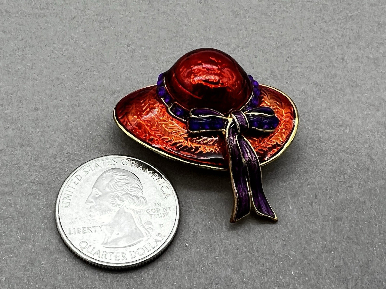 Vintage Red Hat Brooch Red and Purple Enamel Hat Pin Red Hat Society Style