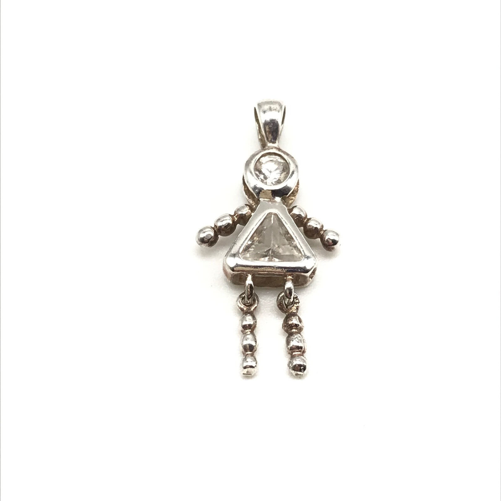 925 Sterling Silver April Birthstone Clear CZ Stick Figure Person Pendant