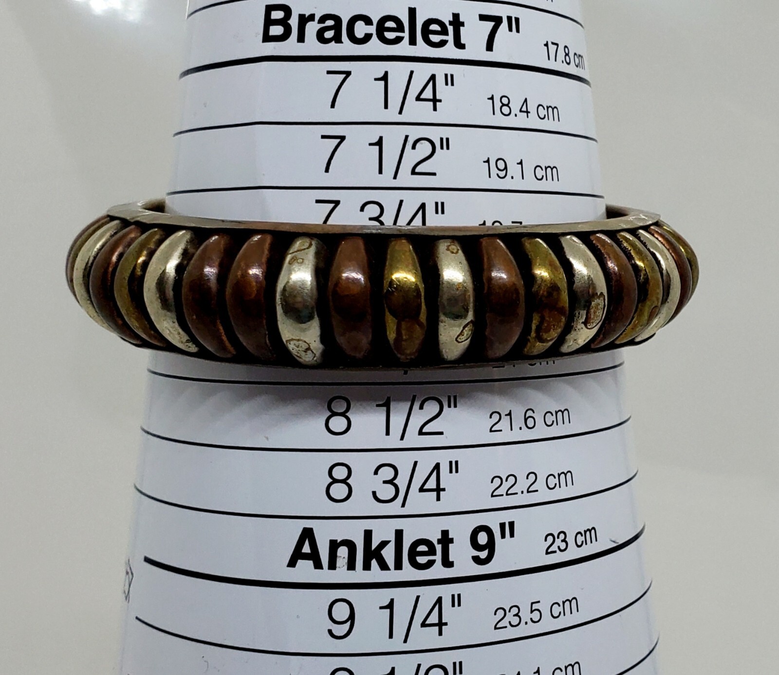 Vintage Wood Metal Bangle Bracelet White Brown Gold Lot of Two