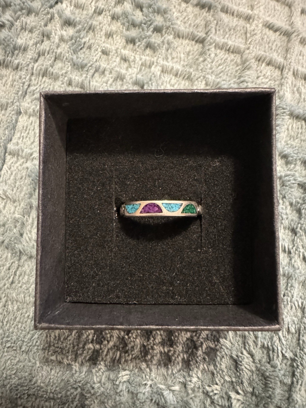 Vintage Navajo Silver chip Inlay – Size 6 Ring