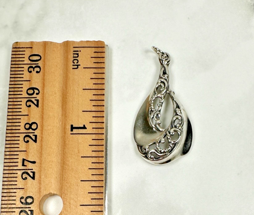 Carolyn Pollack Sterling Silver Scroll Work Teardrop Pendant – 925 – 1.25″ Long