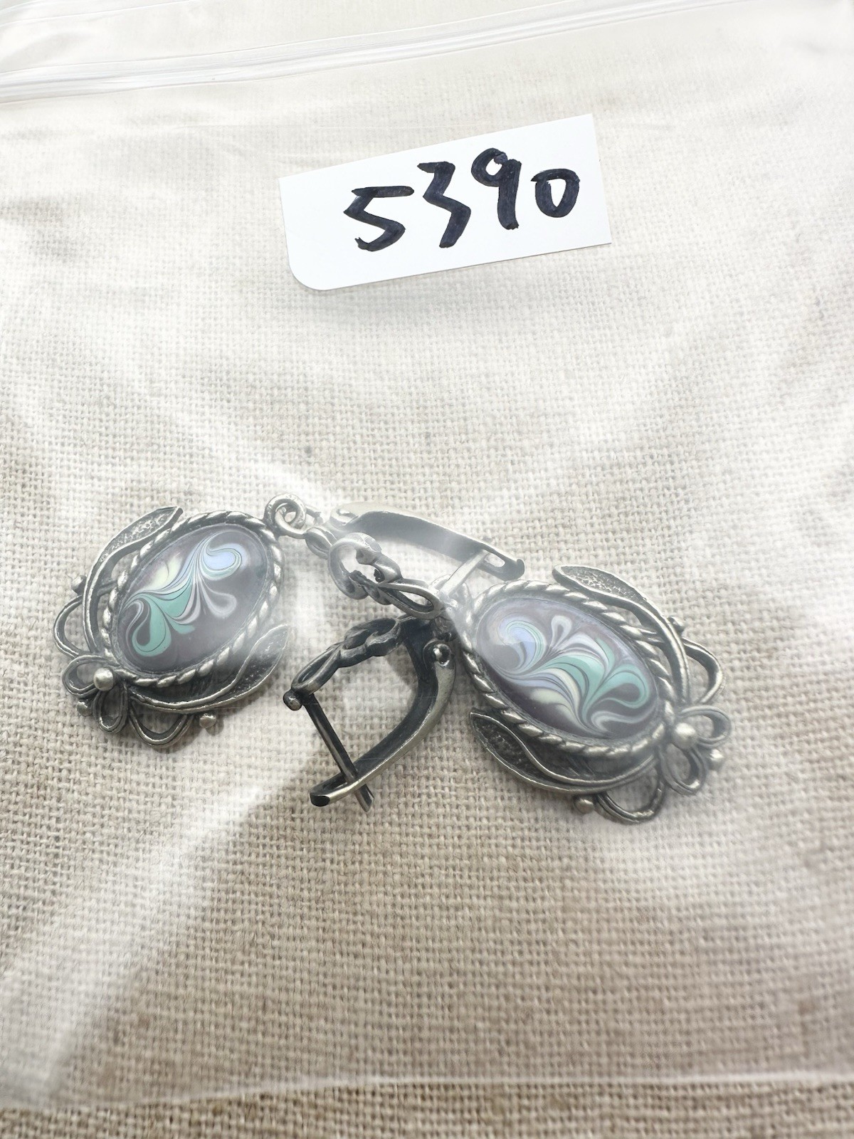 Vintage Soviet USSR Enamel Floral Earrings
