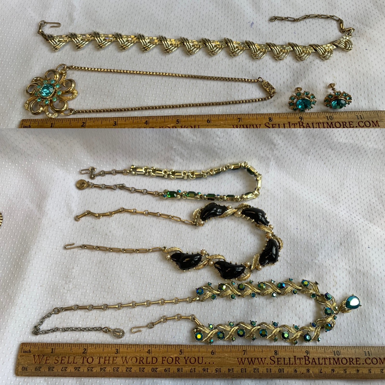 Vtg Costume Jewelry Lot Lisner Coro Necklaces Earrings Matching Set Rhinestones