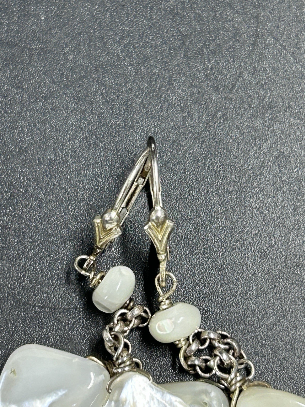 Vtg JRI Sterling Silver 925 Mother Of Pearl Double Strand Dangle Drop Earrings