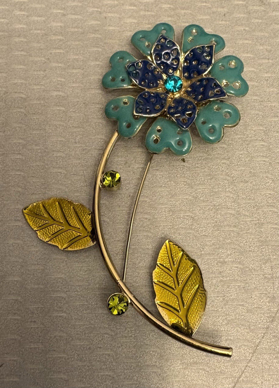 60s vintage Enamel Flower Power Brooch Mod Pop Long Stem Turquoise Lime Cobalt
