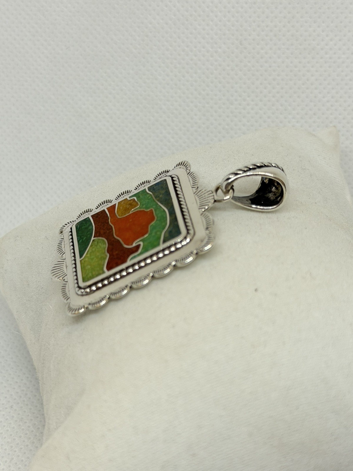 Carolyn Pollack 925 Sterling Silver Desert Scene Colorful Multi-Stone Chip Inlay