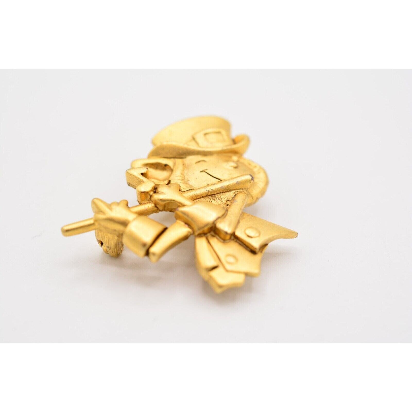 Vintage Lucky Leprechaun Pin Brooch Gold Flute St. Patrick’s Irish NOS 80s BinA6