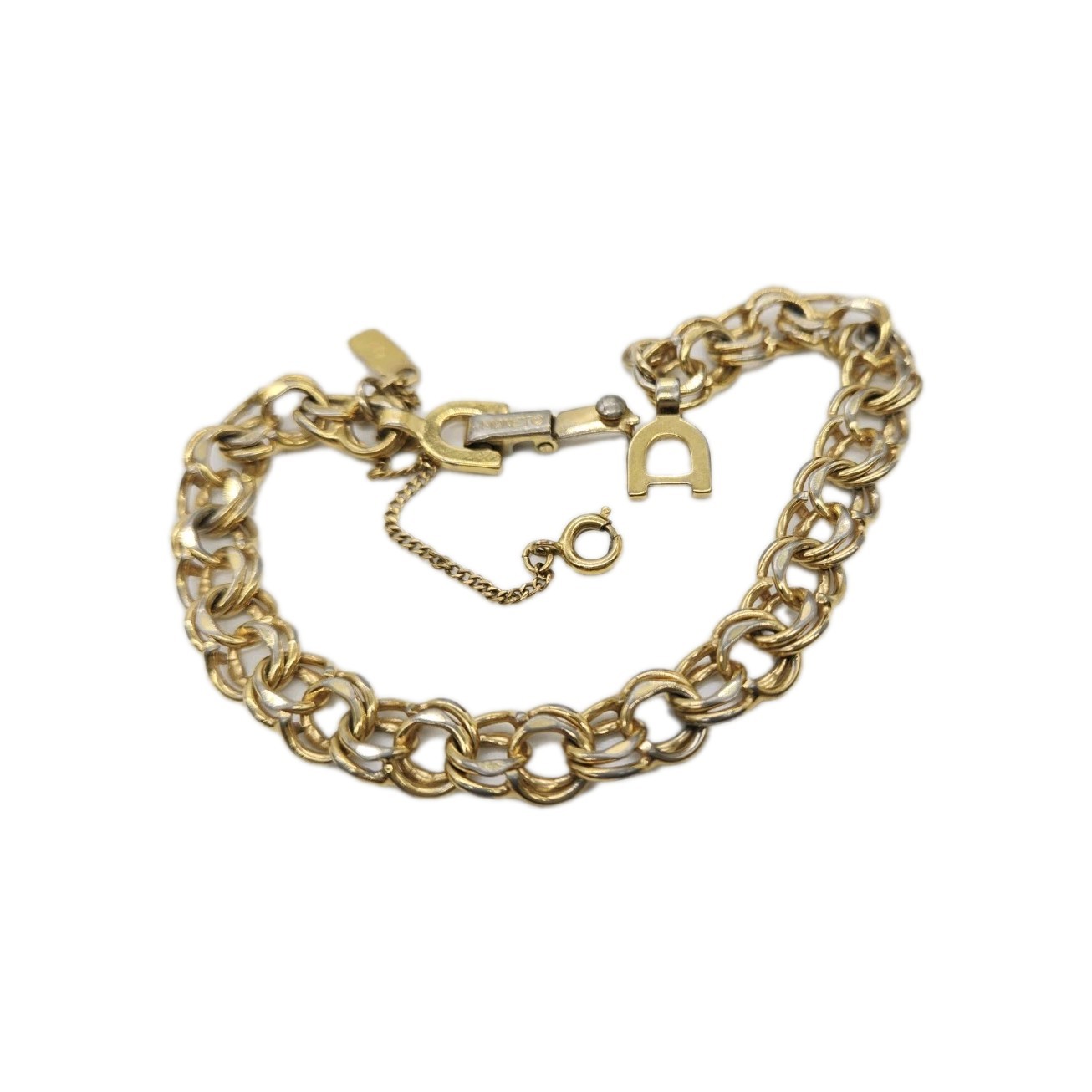 Monet Bracelet small Double Ring Gold Tone Chain Link Couture Vintage 7.25 in