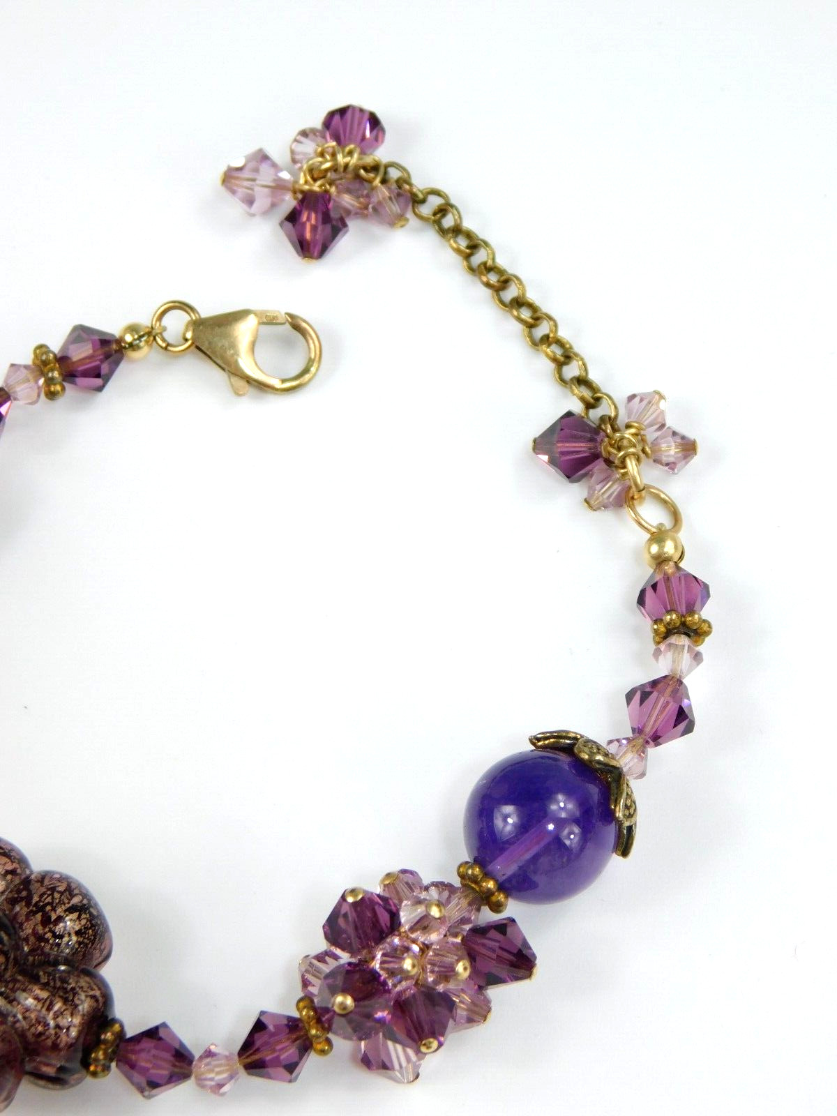 Stunning Gold Filled Crystal & Amethyst Purple Flower Beaded Bracelet 7-9″ Long