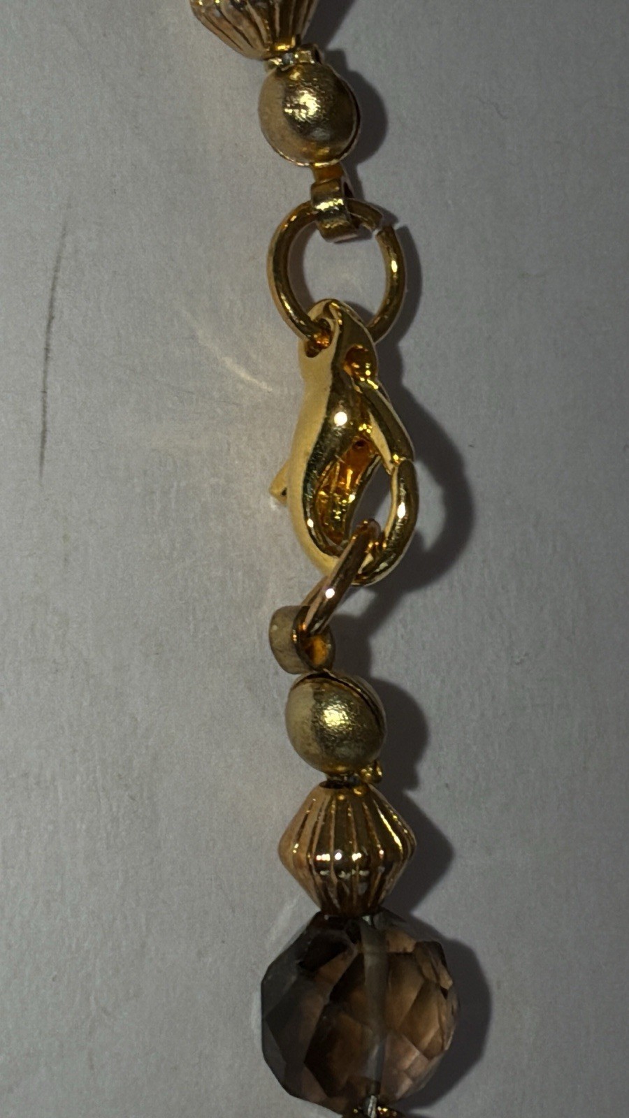 Faceted Glass Bead Necklace Flapper Bronze Tone 16.5″ L