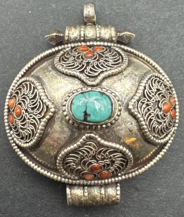 Vintage 925 Silver Coral And Turquoise Figural Pendant 1.5” x 2” 23g